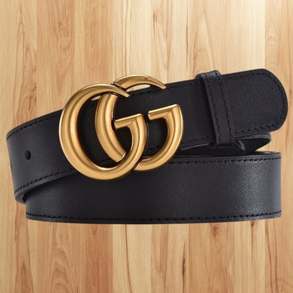 GG MARMONT THIN BELT DOUBLE G BUCKLE BLACK LEATHER